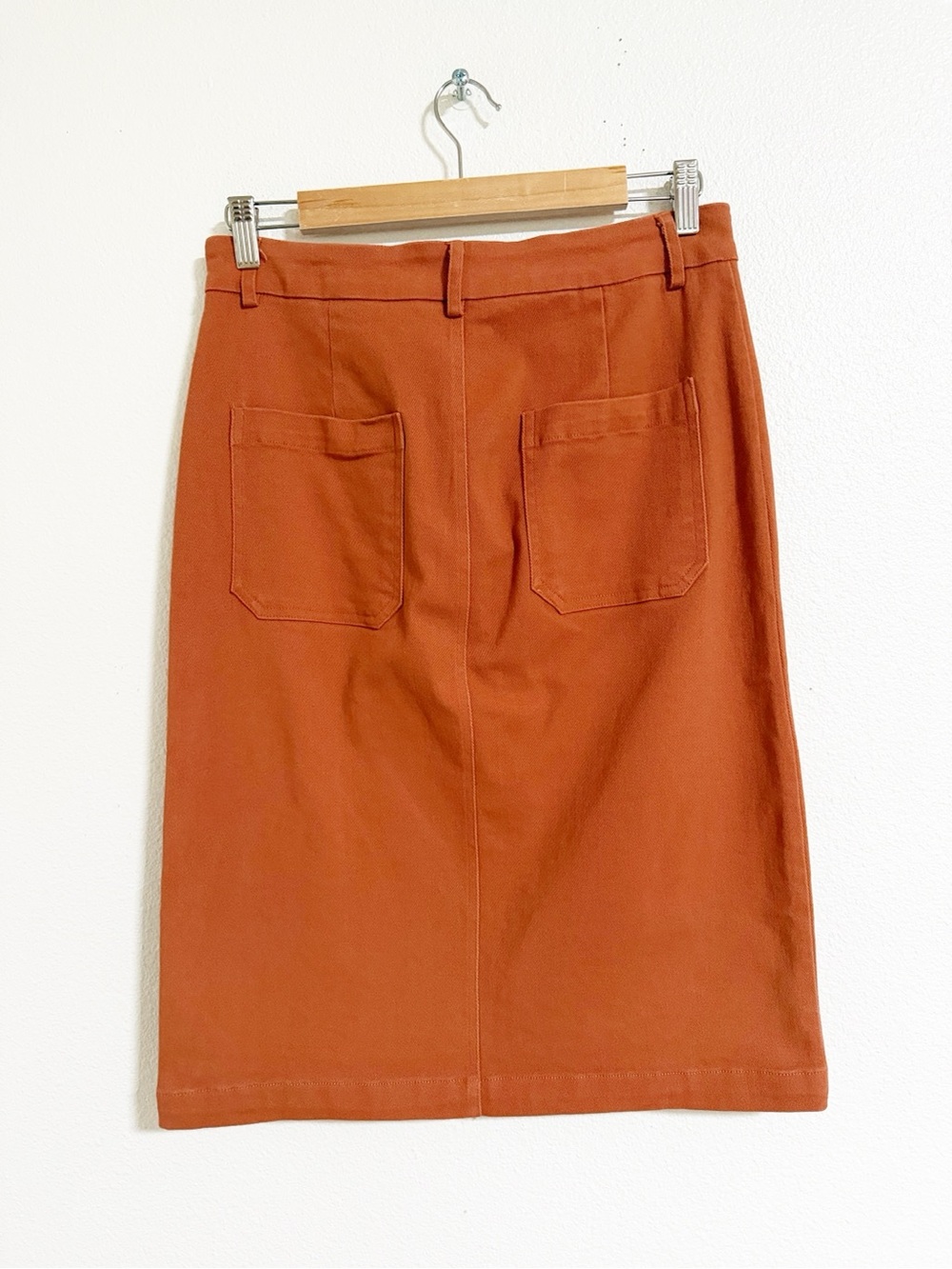 Bohme Rust Burnt Orange Twill Patch Pocket Pencil Skirt - Picture 2 of 8